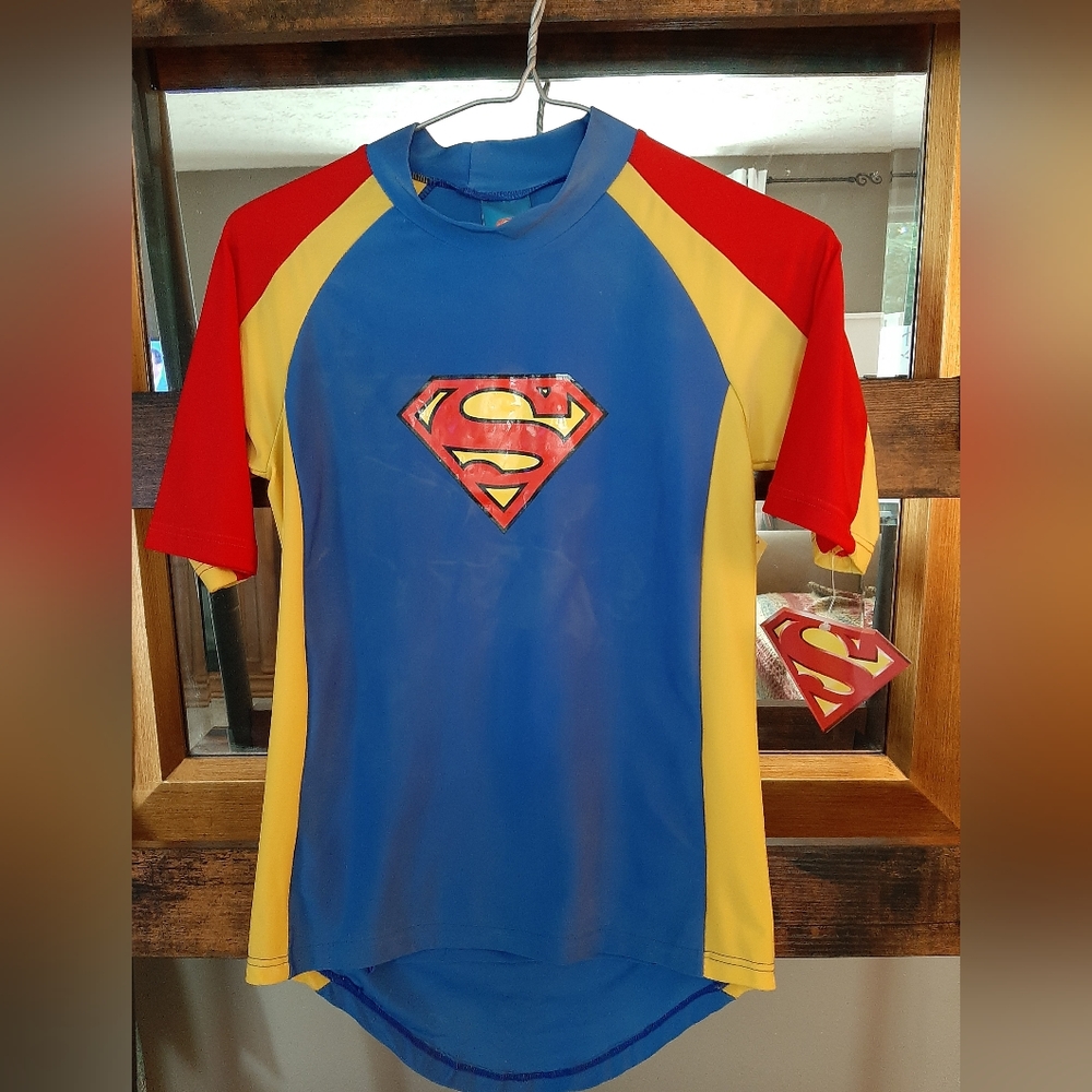 Marvel Superman size 10 rashguard swim sun shirt